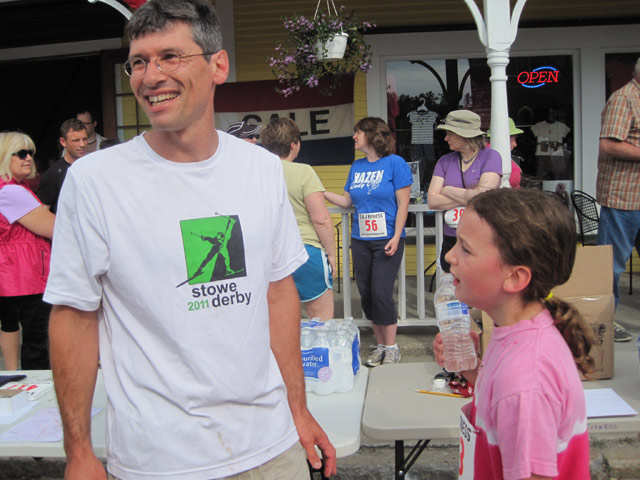 Member Eric Remick and BKL skier Adrienne Remick rehydrate after the run.