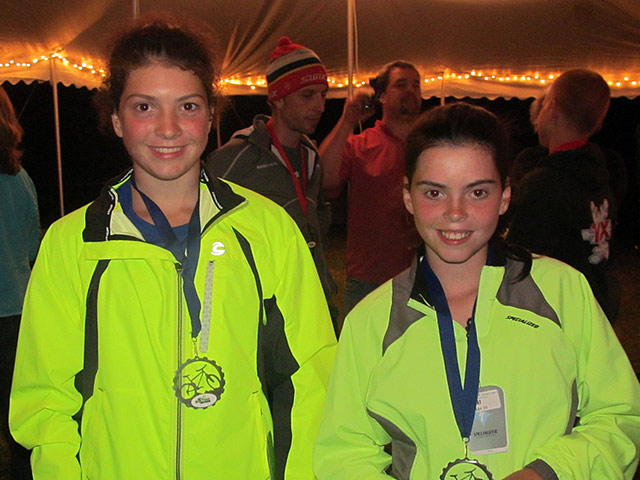 Avery and Clare showing off their new jackets from the prize table, perfect for rollerskiing!