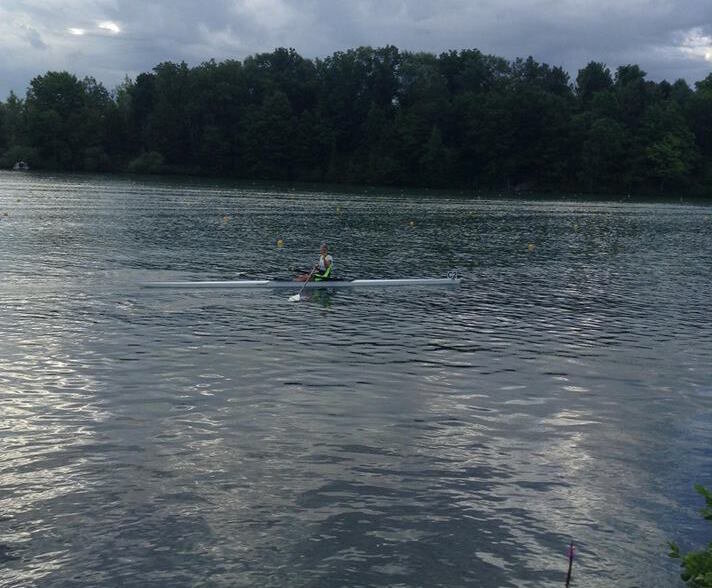 Liz Vogt racing in the women's champ single at the 2015 Royal Canadian Henley (photo via Megan Goodman)