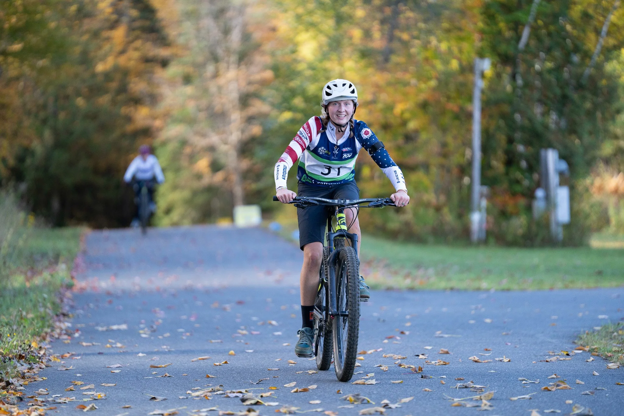 Lillian Suddaby, all smiles near the finish of the expert women's bike.