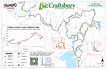 Map of Craftsbury XC ski Trails in Greensboro VT.