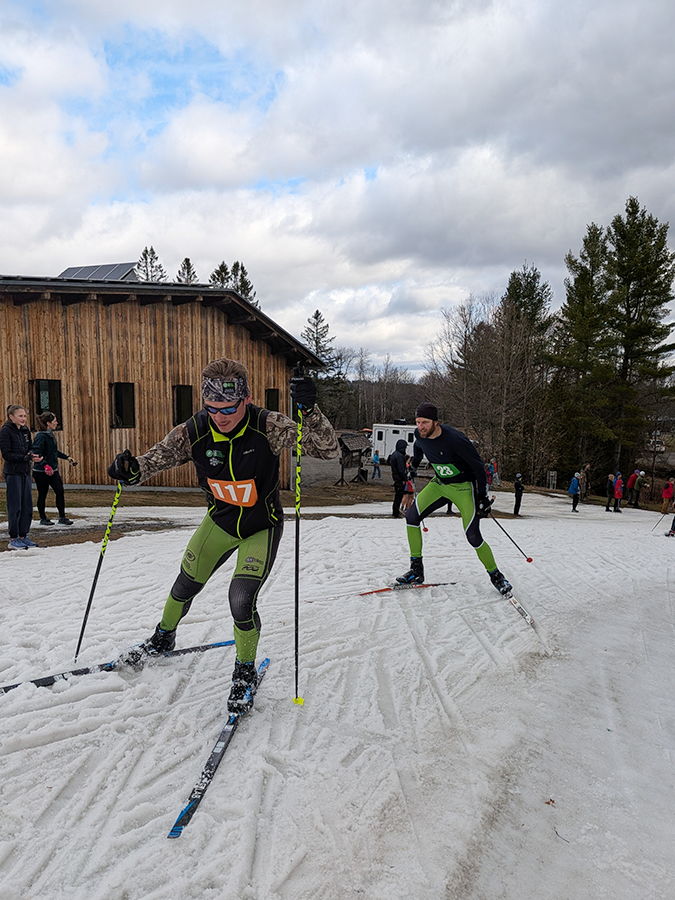Alex Howe and Nils Koons ski during the 2026 Mud n' Ice quadrathlon in Craftsbury, VT.