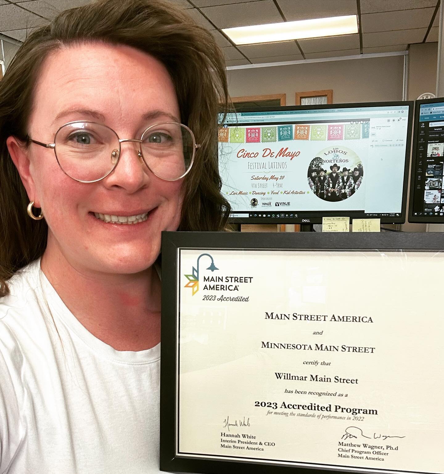 Last week Main Street Director Riley Kennedy went to @winonamainstreet for the #buildingsonmainstreet conference! 

There she was presented with a certificate that designates @cityofwillmar  as an Accredited Main Street America community for 2023! Th