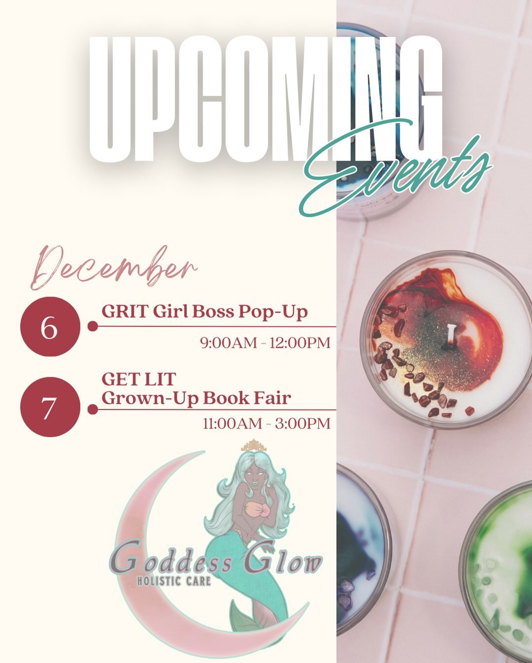 TWO oppprtunities to shop Goddess Glow this weekend 🎉🤍 grab the perfect stocking stuffers &amp; a lil something for yourself! ✨

🎄 Saturday, 12/6 @gritbybrit
🎄 Sunday, 12/7 @getlit.bookfair

See you soon! 🤗✨

#shoplocal #thingstodoindallas #dall