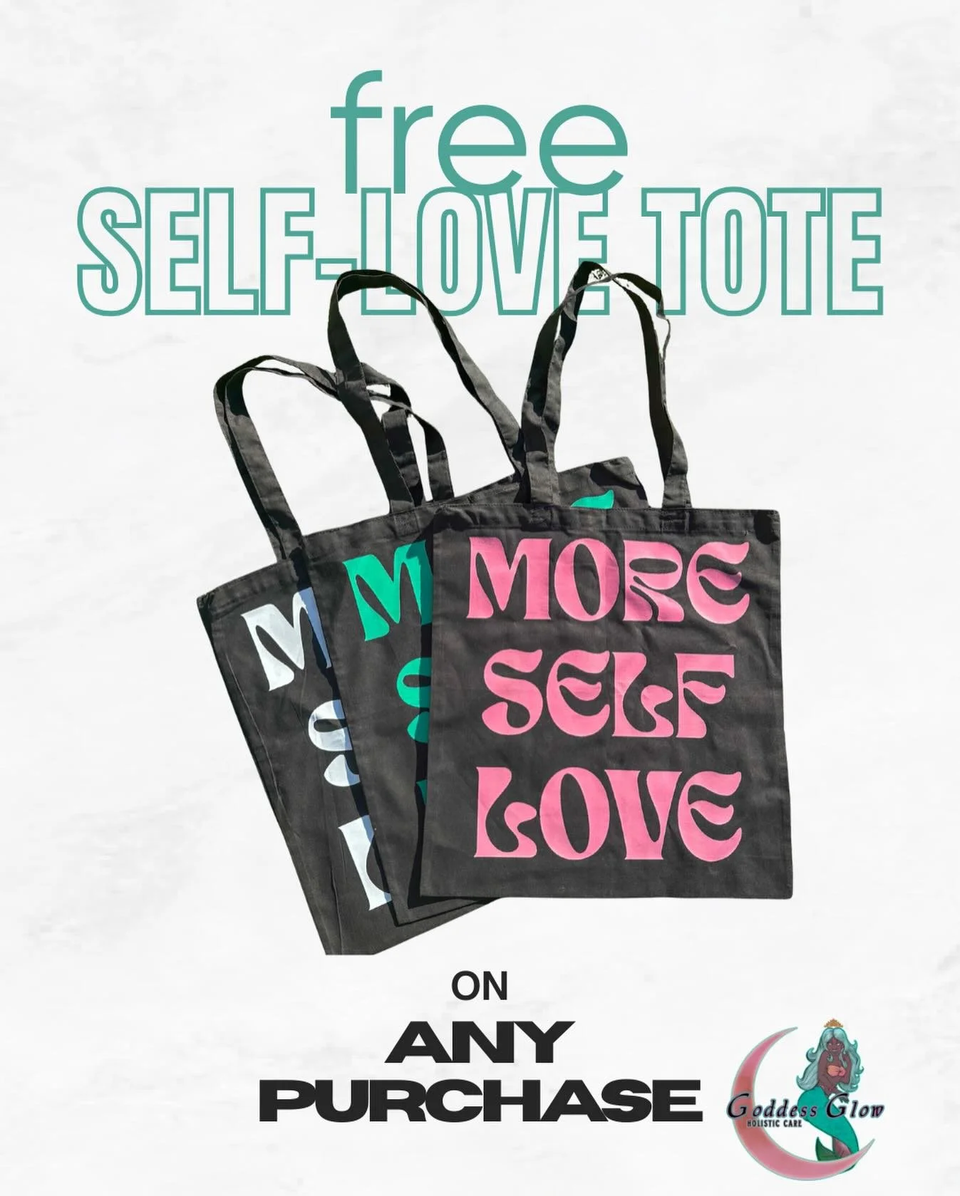 Love is in the air&hellip; and so is a free tote 💕

From now through the end of the month, receive a free branded Goddess Glow tote with ANY purchase! 
Perfect for carrying your self-care essentials and everyday reminders to choose yourself first.

