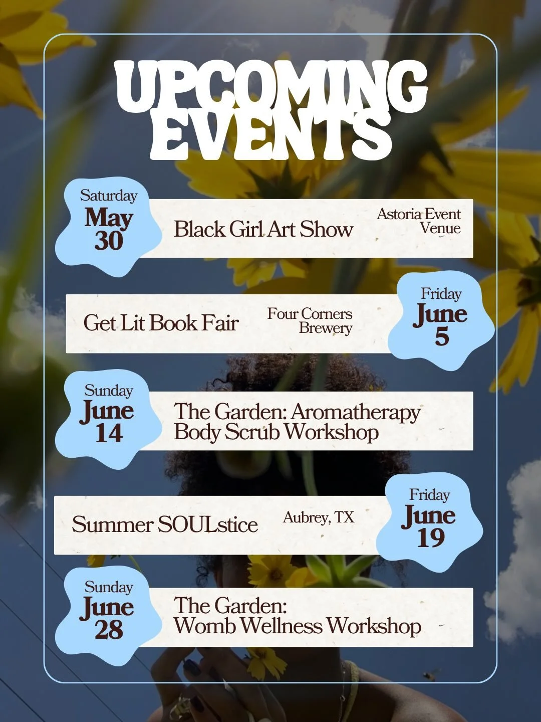I'm back from vacation, feeling refreshed, recharged, and ready for a self-care summer! 😆🤍✨

We have a FULL line-up of workshops and pop-ups coming up, including a special, long-awaited surprise 🥰

STAY TUNED 💌 Visit our website and sign up for o