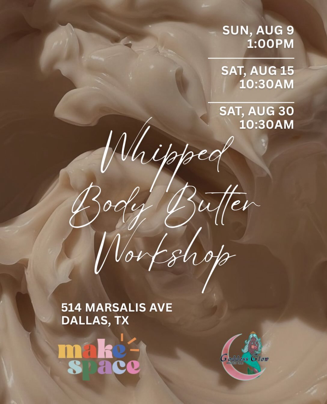 ✨ Last call for THIS SUNDAY✨

Our Whipped Body Butter Workshop is happening this Sunday at Make Space, and we&rsquo;d love to have you there!

Come create your own luxurious 8 oz whipped body butter, learn about natural ingredients and essential oils