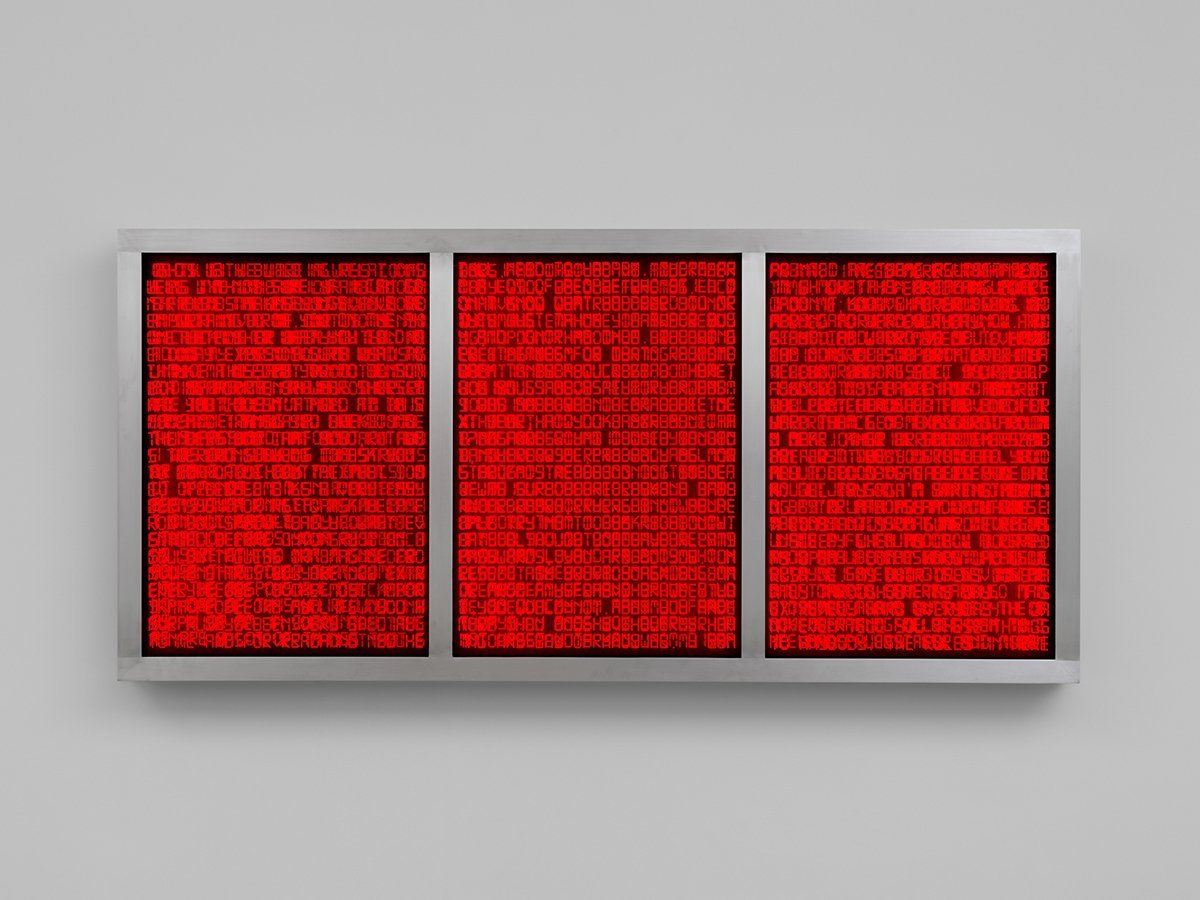  Sherrill Roland.  With Heart, Letter #121613,  2022. Acrylic glass, lightbox (wood, LED lights, aluminum), 71 x 33 1/2 x 4 1/2 in.  Courtesy of the artist and Tanya Bonakdar Gallery NY/LA 