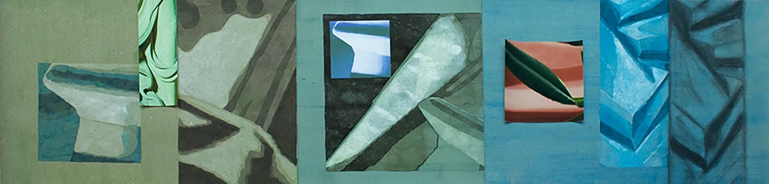  “Vitrine”, 2025, Tempera/Acryl/Recyclingkarton, Inkjetprint, ca. 50 - 200 cm 