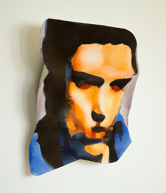  (o.T.) Kopf 1, 2023, 55 x 56 x 11 cm, Acryl auf Karton 