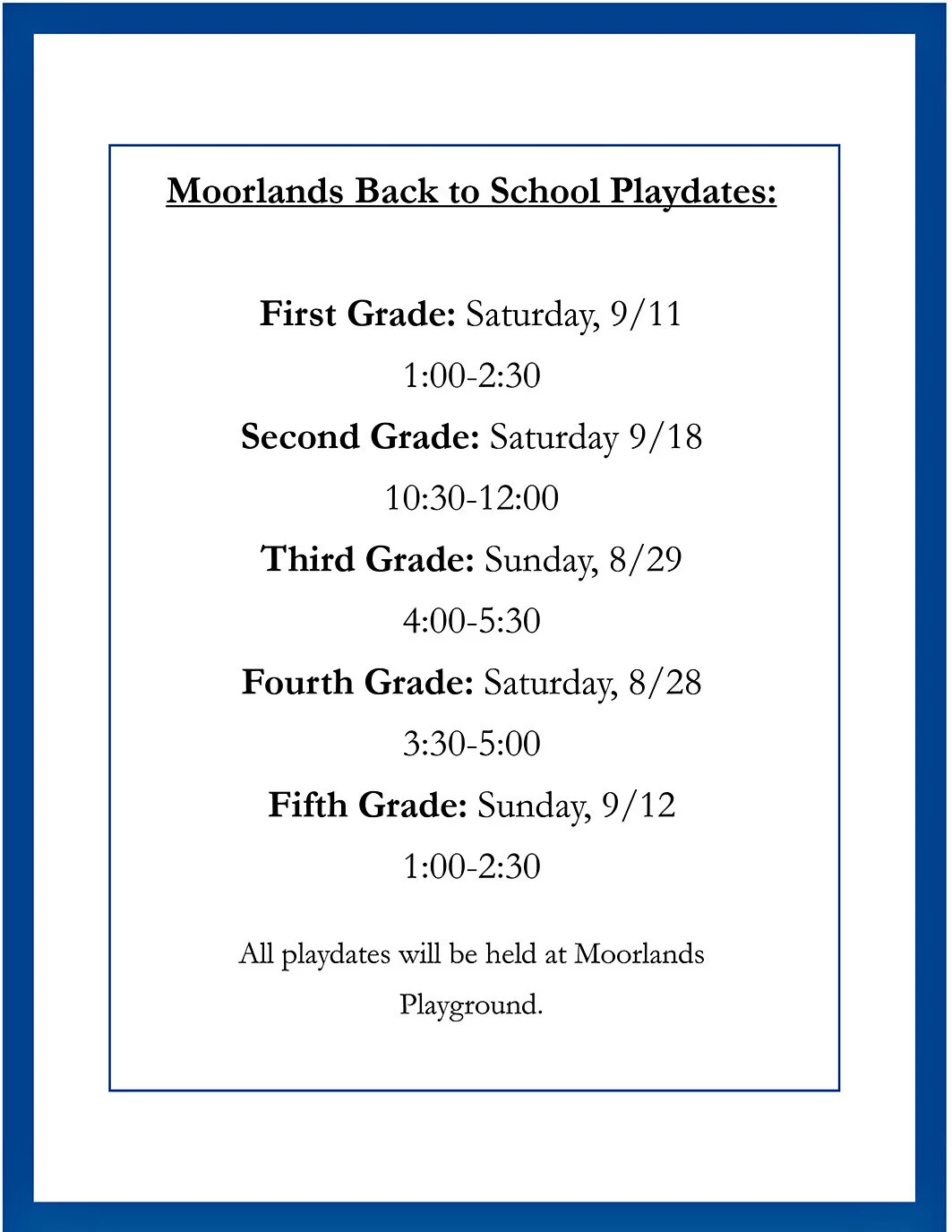 Grade Specific Playdates