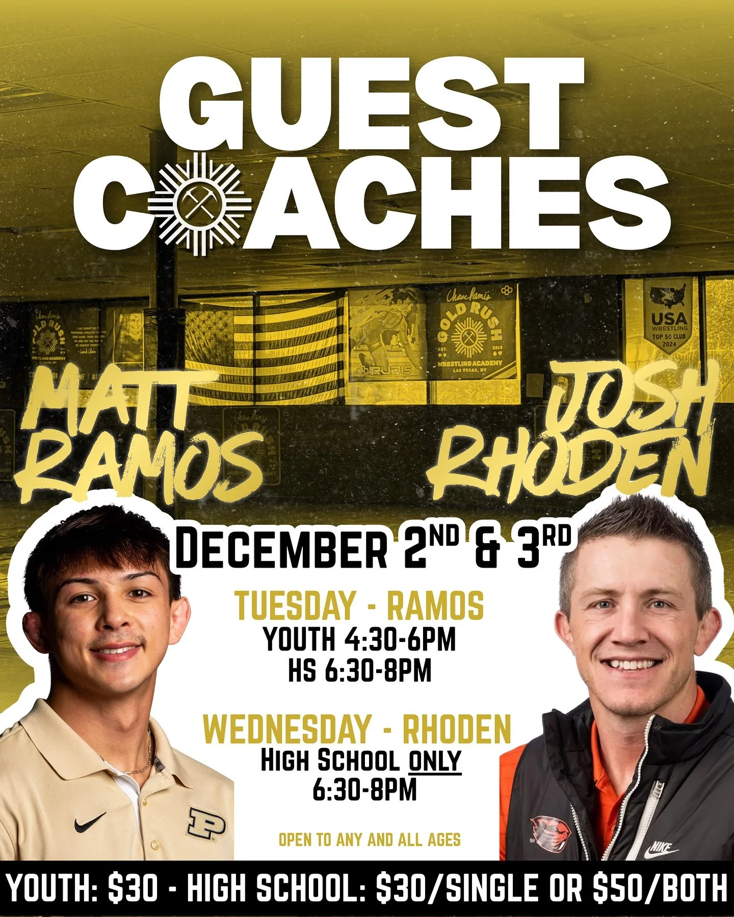 Guest coaches in the 🏠

We are excited to welcome guest coaches Matt Ramos and Josh Rhoden to the mine next month ⛏️

Our athletes will have the opportunity to learn from the coaches at the next level, their expectations, techniques, and styles 🤼&z
