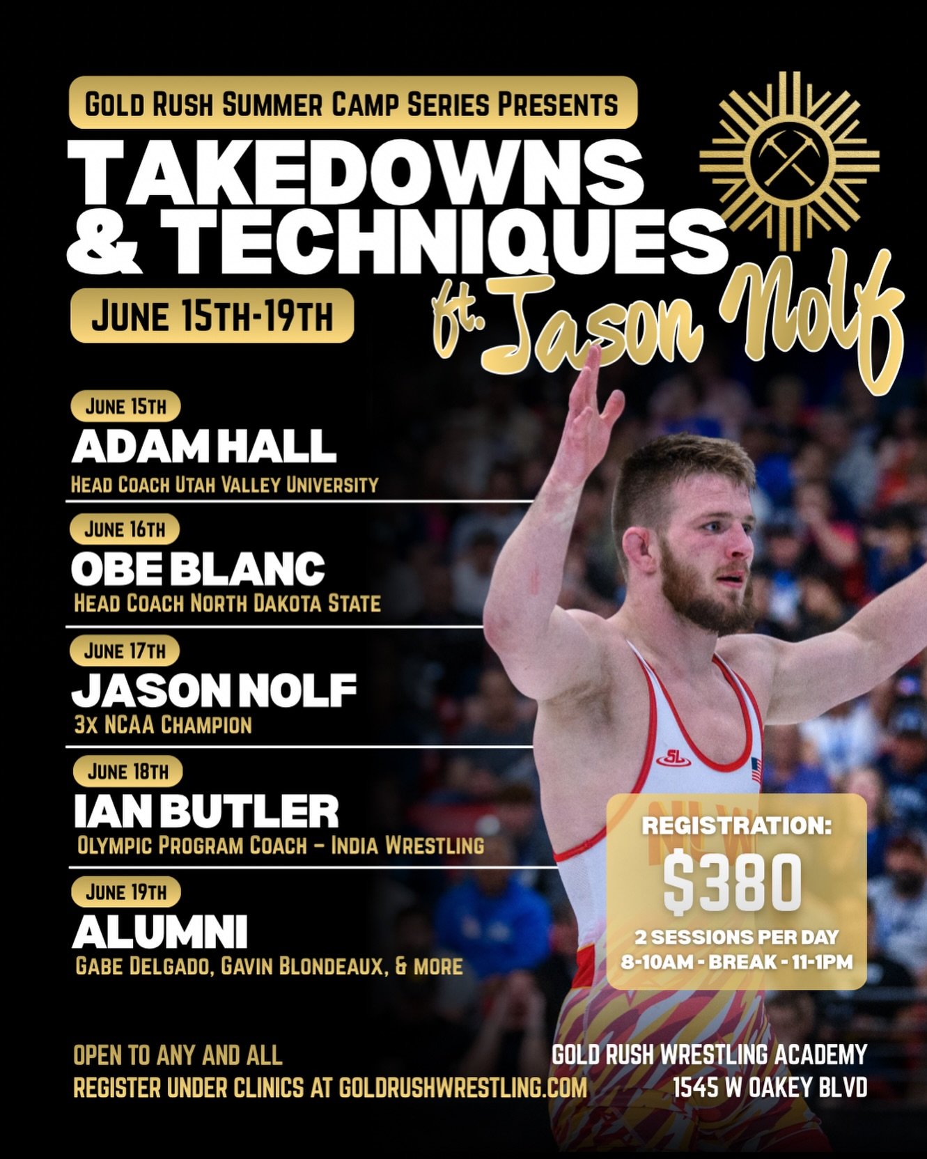 Big things coming this summer 👀

5 days of high-level wrestling, technique, mindset, and competition with some of the best in the sport.

Featuring:
🏆 Jason Nolf - 3x NCAA Champ
🏆 Adam Hall - UVU D1 Head Coach
🏆 Obe Blanc - ND State D1 Head Coach