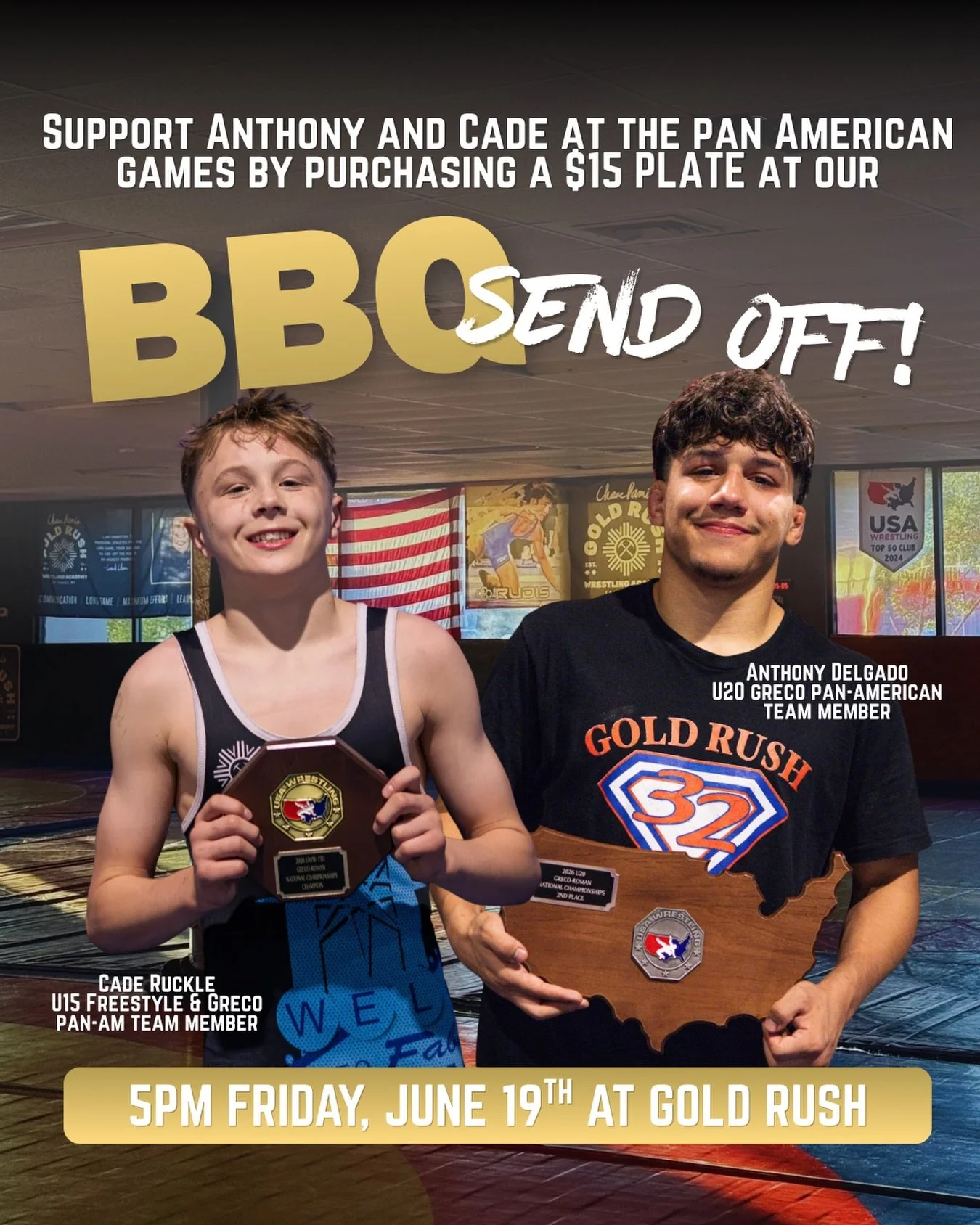 Join us at our Send Off BBQ 🍖 
Support our very own 2026 Pan Am team members Cade Ruckle and Anthony Delgado by purchasing a $15 plate next Friday starting at 5PM 😋⛏️