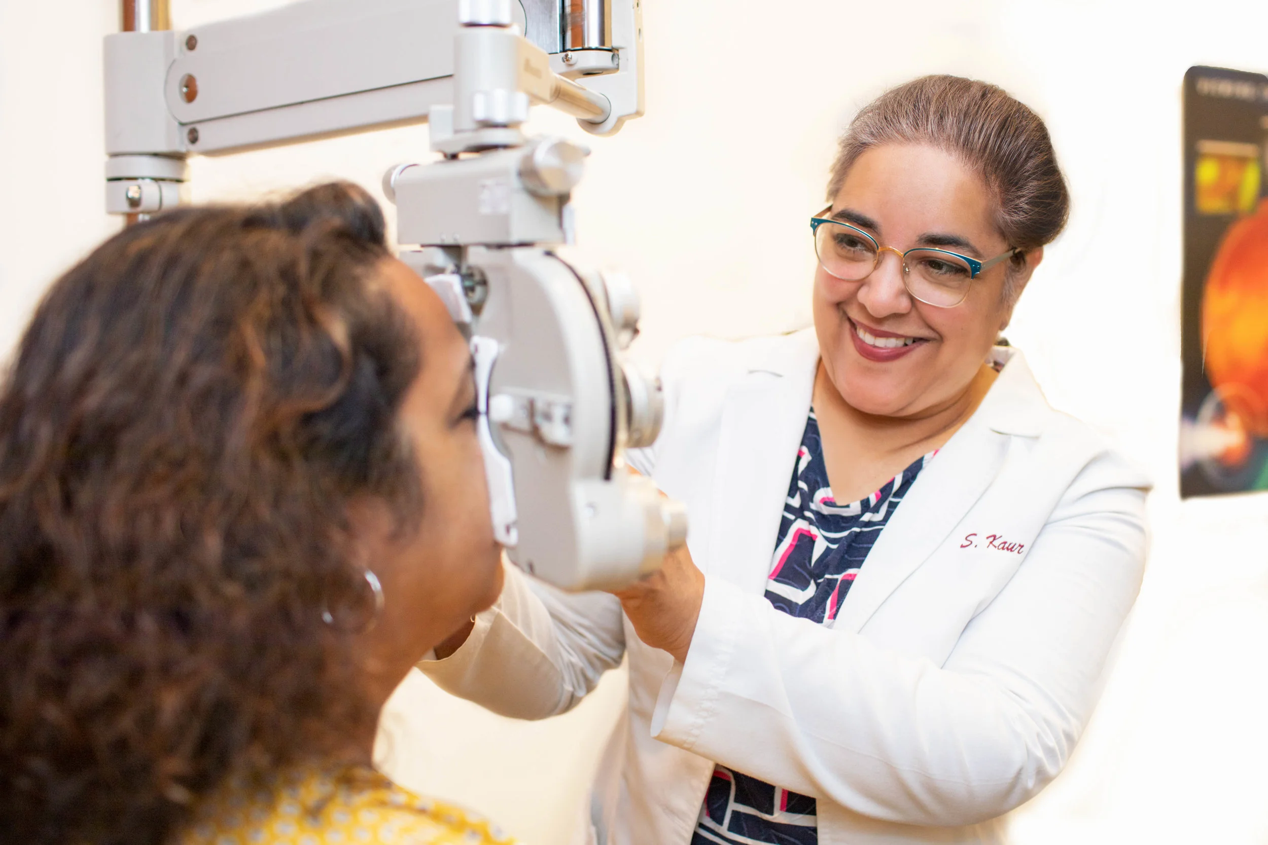 Dr. Kaur uses the phoropter to test a patient’s vision