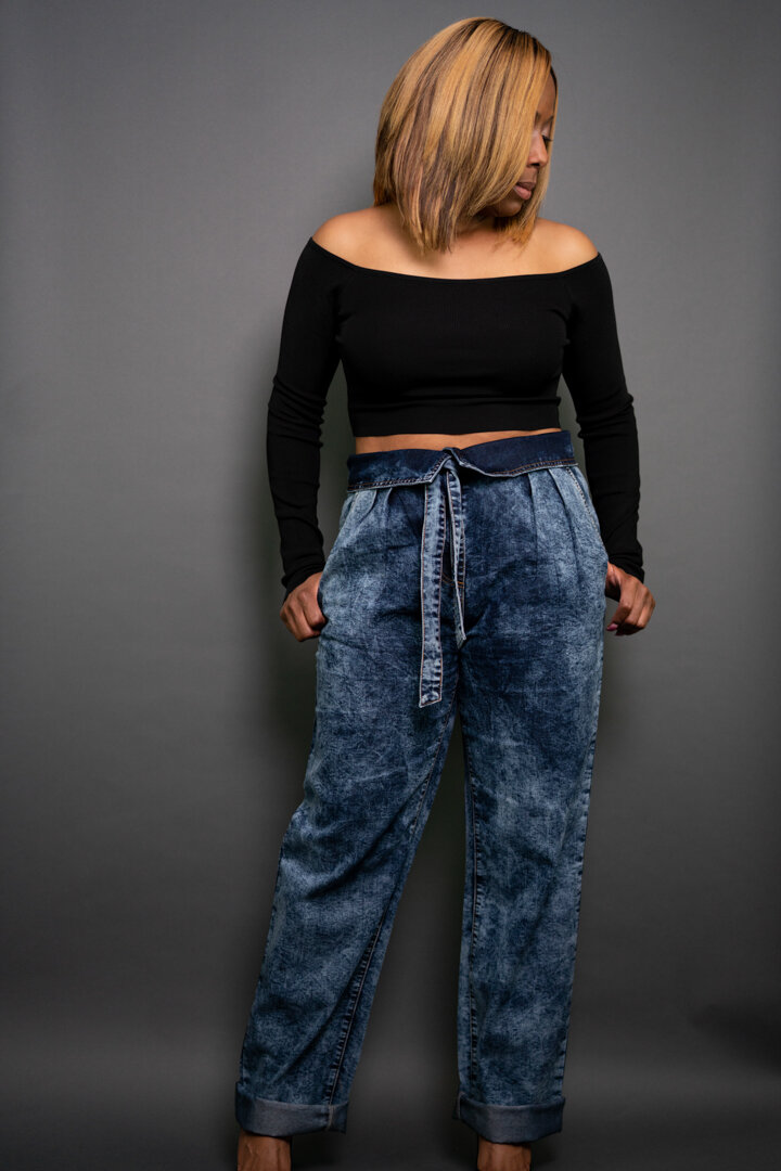 Paper bag jeans - Denim blue - Ladies | H&M IN