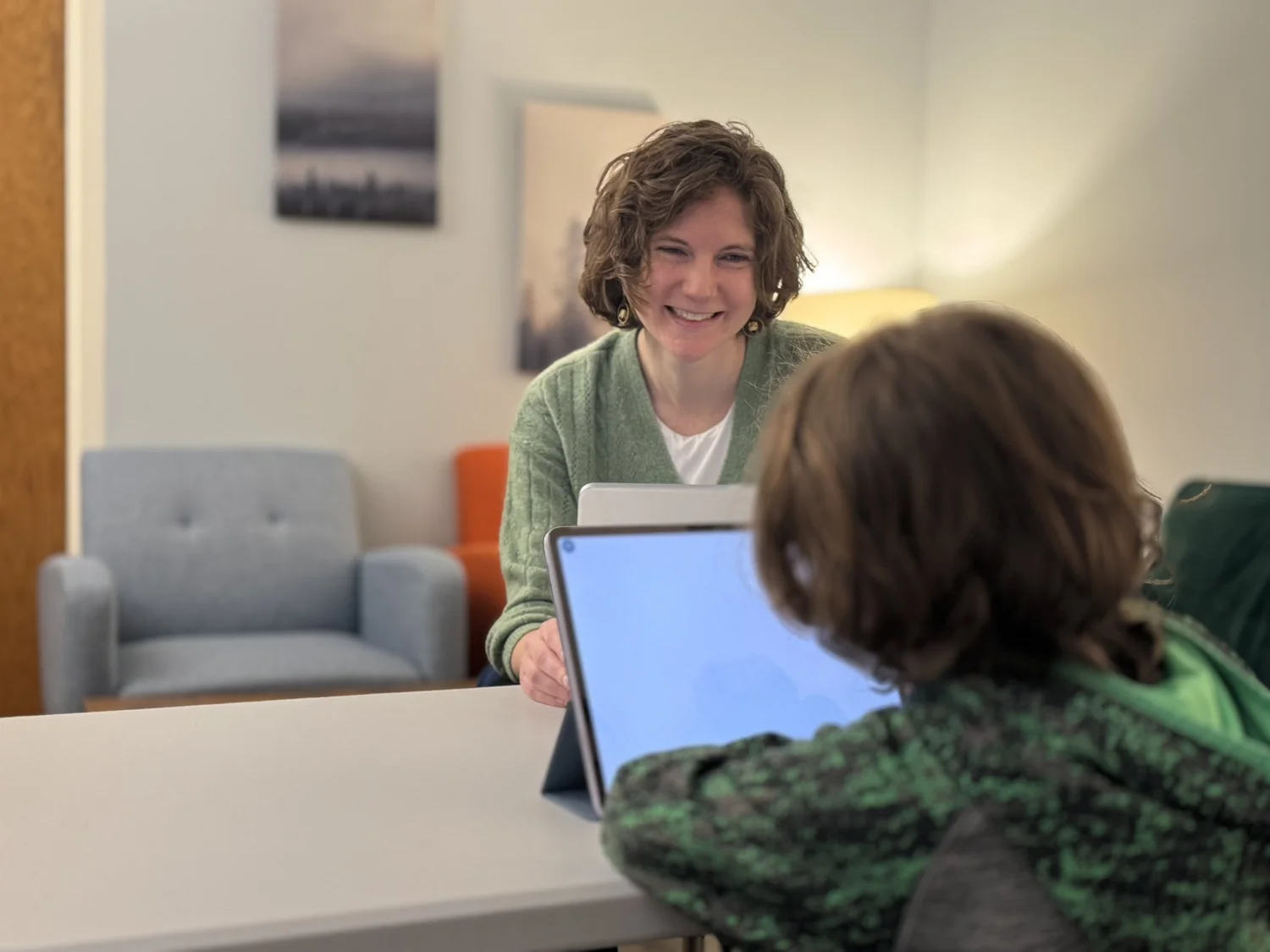 Teresa working with a child during an evaluation at Hope Ave Therapy