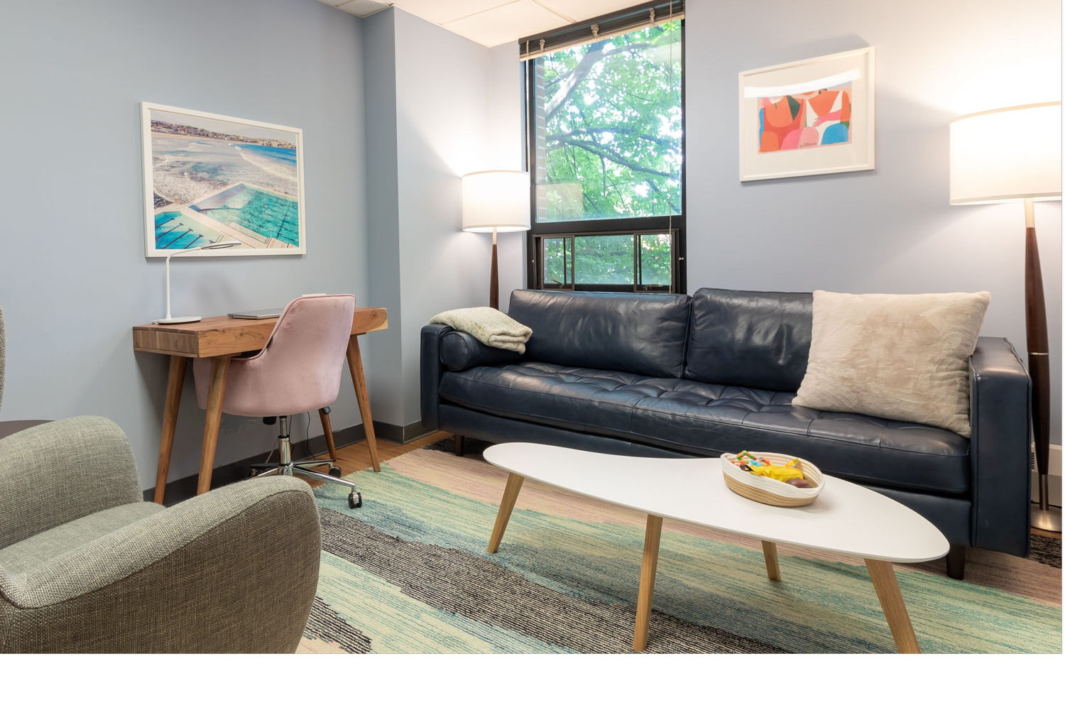 Warm, welcoming therapy office at Hope Ave Therapy in Waltham, MA
