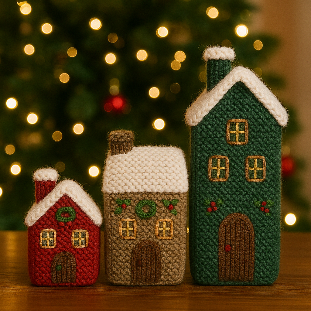 Knitted Christmas Village Houses