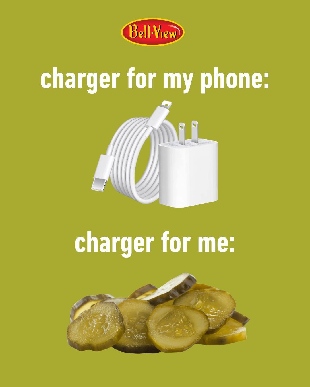 Your phone needs a charger. We need pickles. 🥒⚡

One keeps your battery alive.
The other keeps *you* alive. 

#pittsburgh #bellviewfoods #since1930