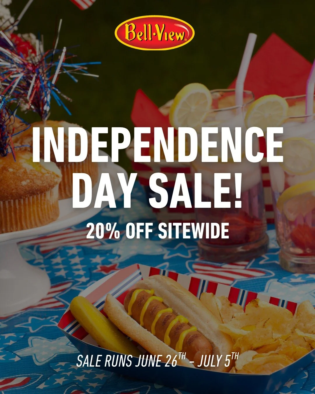 🇺🇸 Kick off the weekend with savings from Bell-View! 🇺🇸

Our Independence Day Sale starts TODAY and runs through July 5th! Stock up on all your Bell-View favorites and enjoy 20% OFF side-wite

From pickles and peppers to preserves and popcorn, no