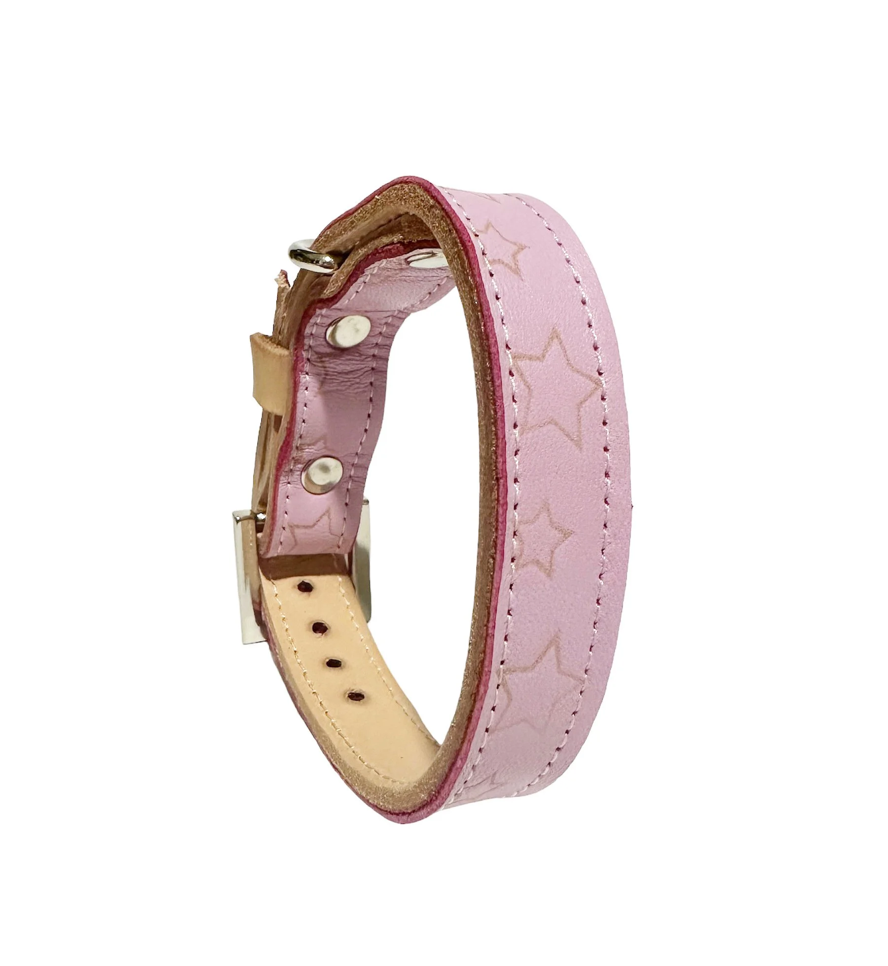 Baby pink leather collar with star pattern