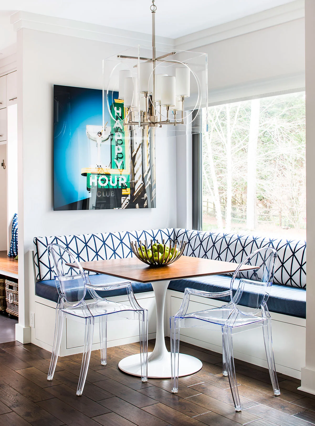 Contemporary breakfast nook with upholstered benches