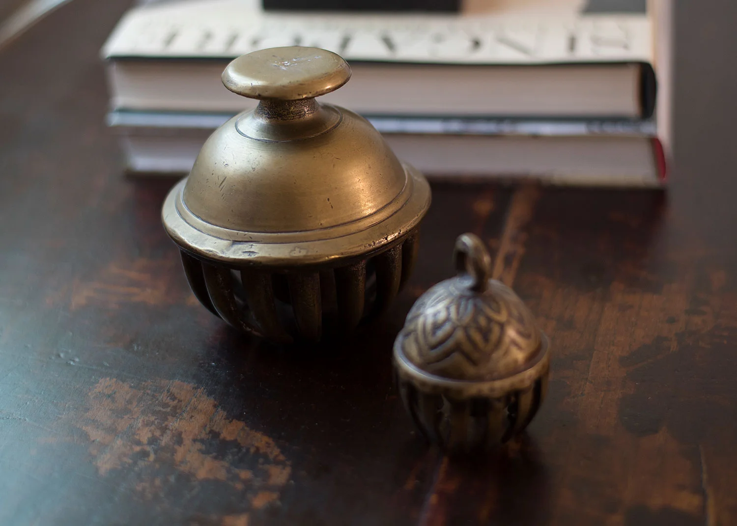 Brass accessories on bedside table