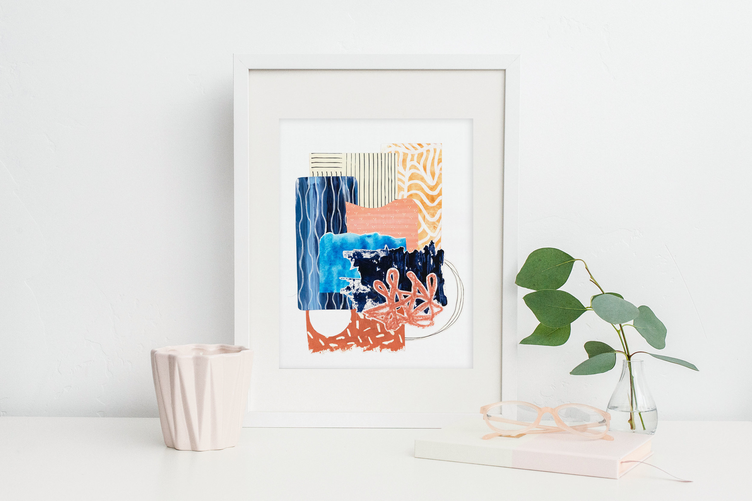 mixed media collage art by color + form design