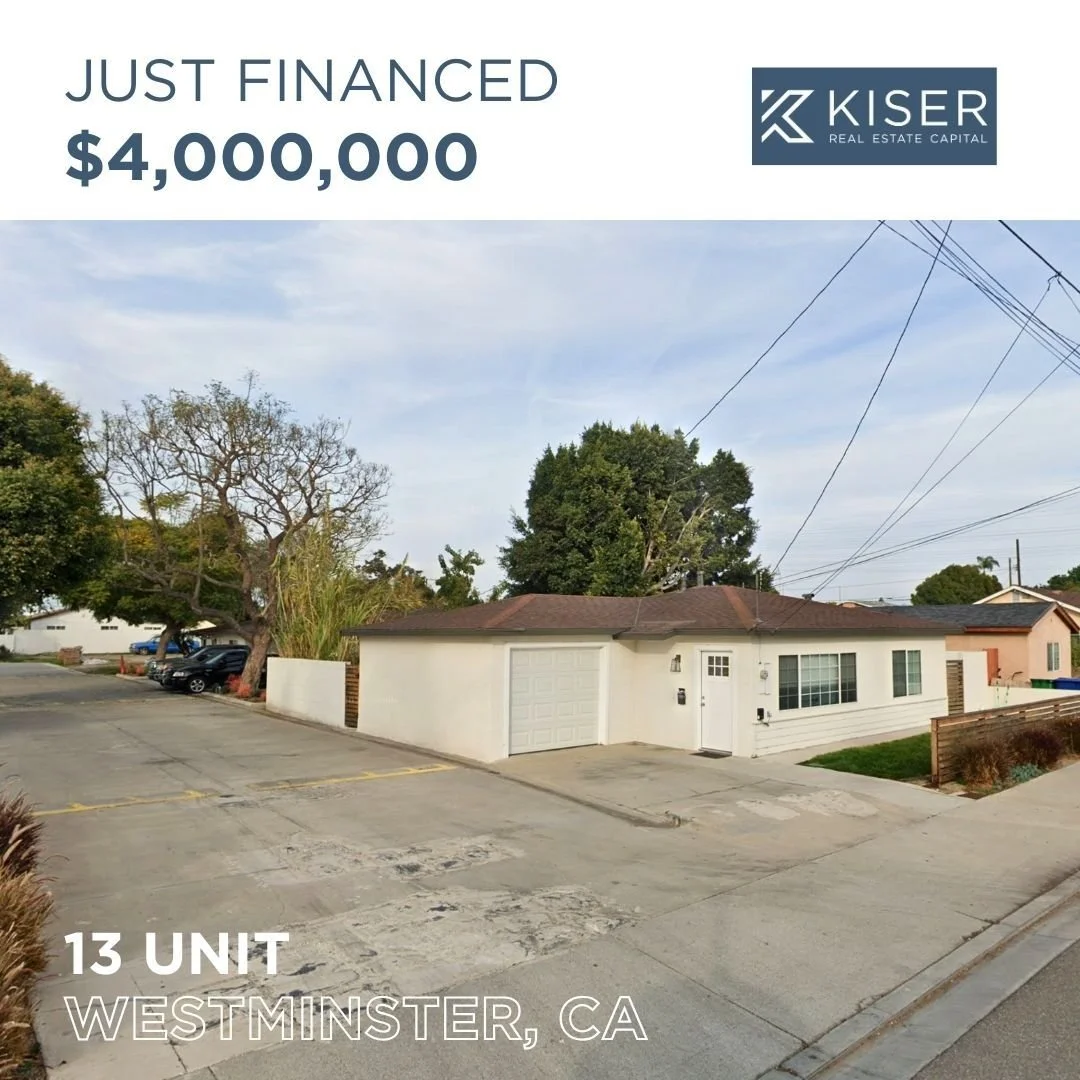 Just Financed | 13 unit | Westminster, CA

Bridge to bridge Refinance 

We successfully arranged a $4,000,000 loan for a 13-unit multifamily project located in Westminster, CA. Our client had a bridge loan coming due and needed additional funding to 