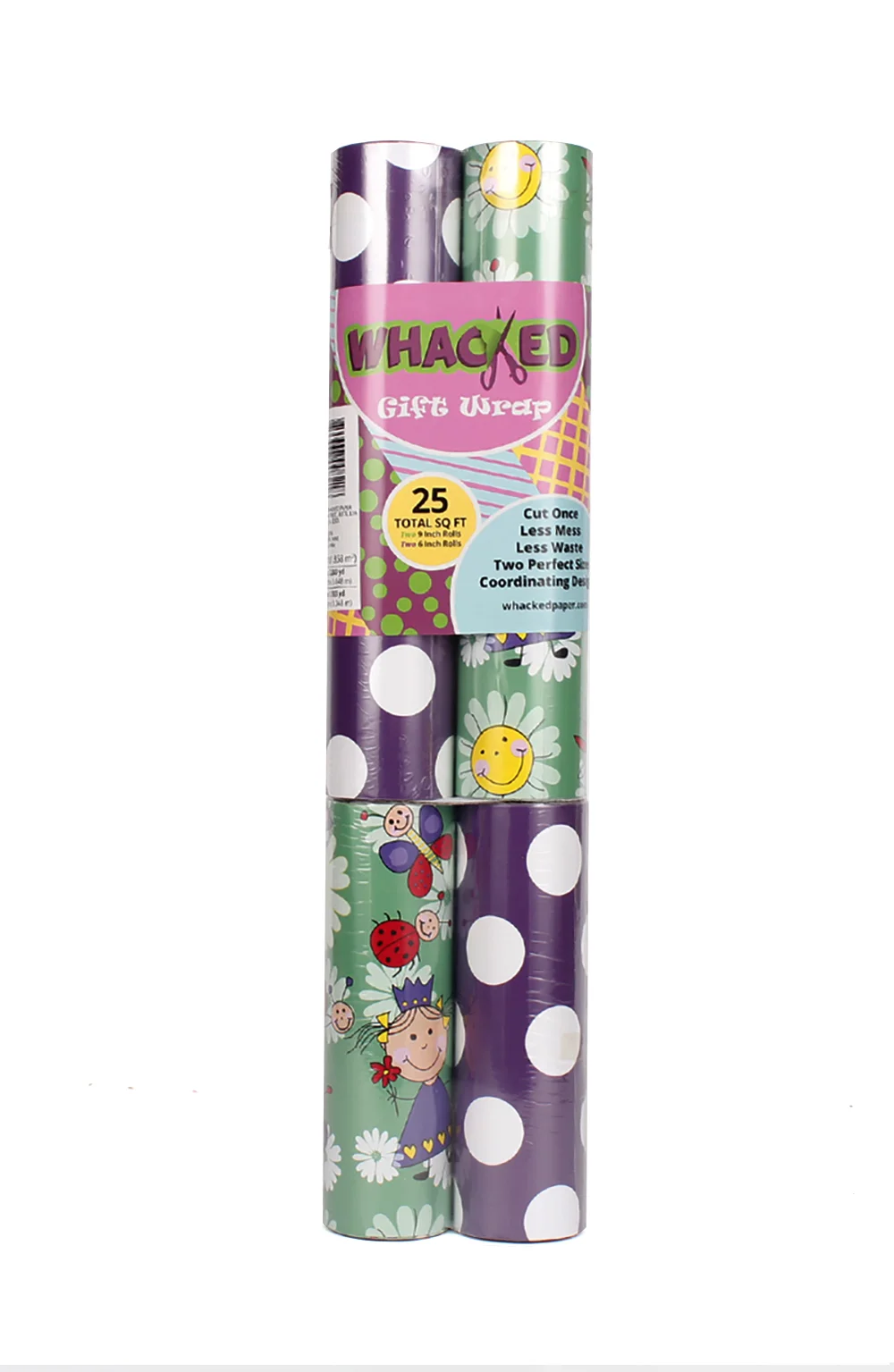 Polka Dots on Purple / Flowers and Characters on Green