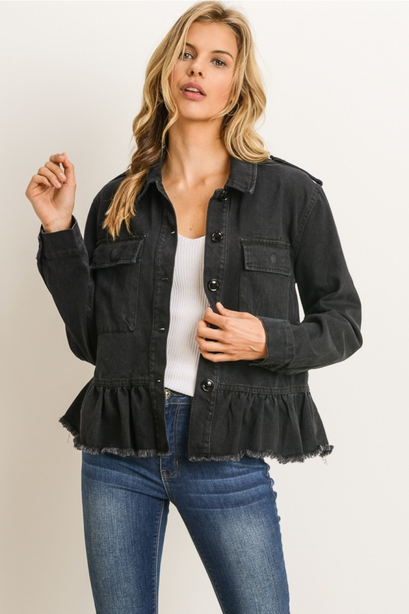 black frill denim jacket