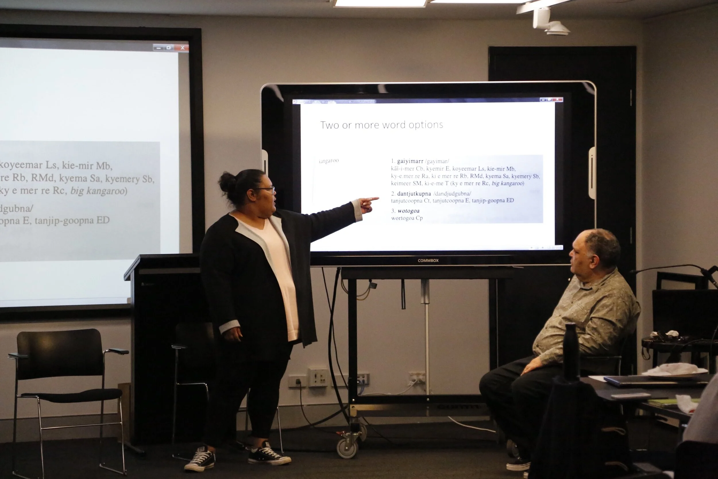 Ebony Joachim explains the interpretation of archival records of Yorta Yorta.  Daniel Walding, AIATSIS.