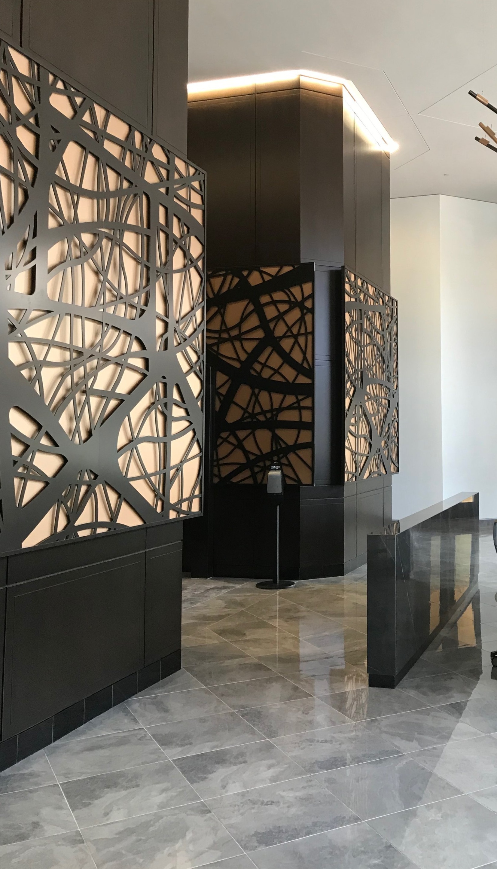 Peidmont 14 - Installed laser cut aluminum, powder coated wall panels.