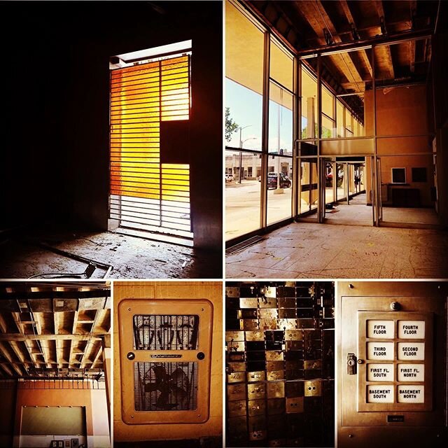 Documentation of the 1965 First National Bank, designed by H. Lloyd Hill in the New Formalist style.
