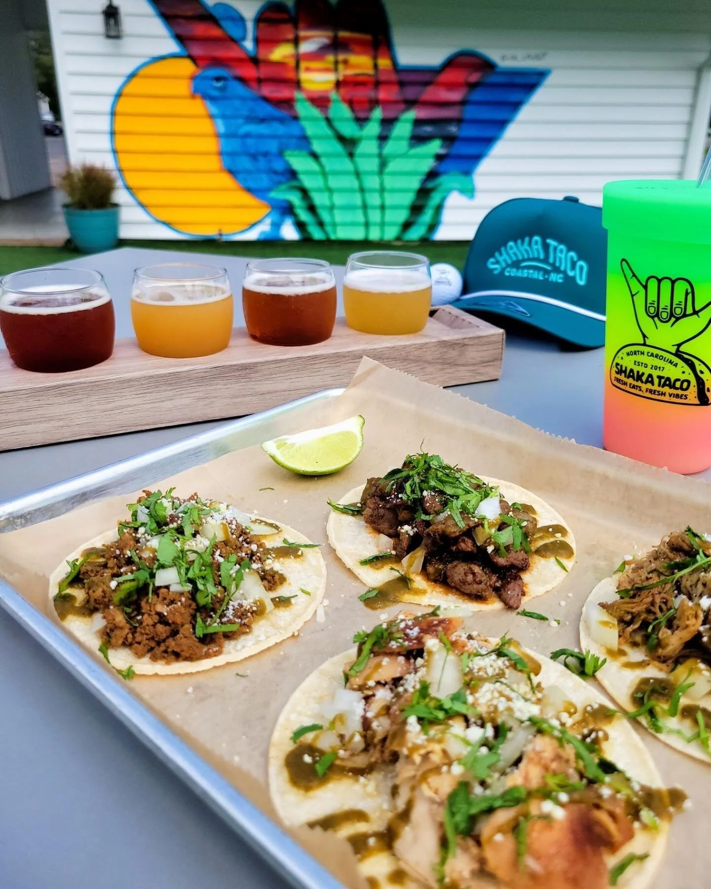Shaka Taco Flight Night🤙

&bull;What?
 🌮4 Street Tacos (Chicken, Pork, Beef, and Carne Asada)
 🍻4 Ironclad Beers
&bull;When?
 ⏰Every Tuesday @4
&bull;Where? 
 📍Shaka Taco Hampstead

#shakataco #tacotuesday #hampsteadnc