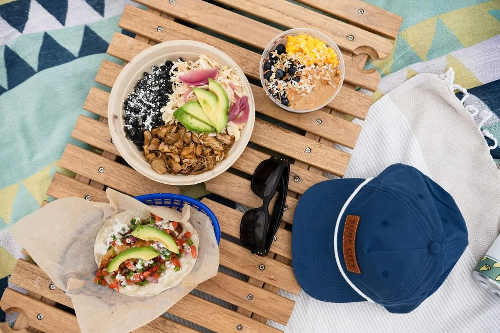 Shaka Taco signature menu items on the beach on Topsail Island