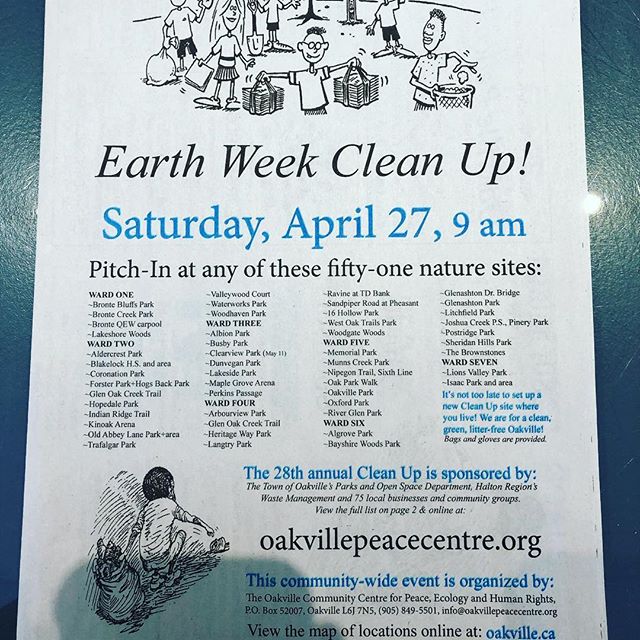 Earth week!!! Help pitch in and clean up the mess that is left behind from us #humans. @oakvillepeacecentre and surrounding areas are participating this Saturday. Close out earth week by doing your part to keep our beautiful earth clean 🧽 🌎👊🏽. #d