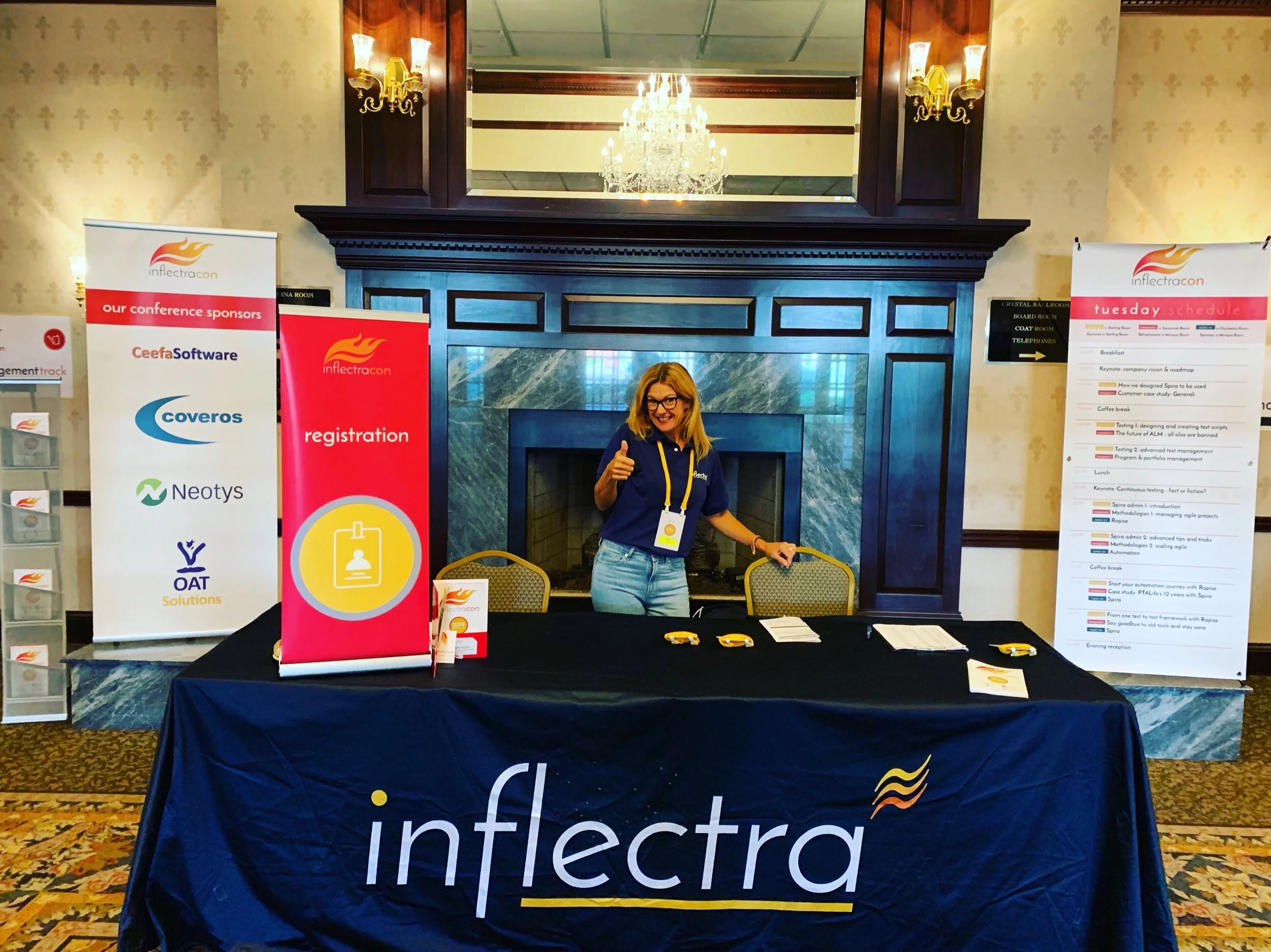 Jessica Moore manning the registration table at InflectraCon 2019, Cincinnati, OH, USA.