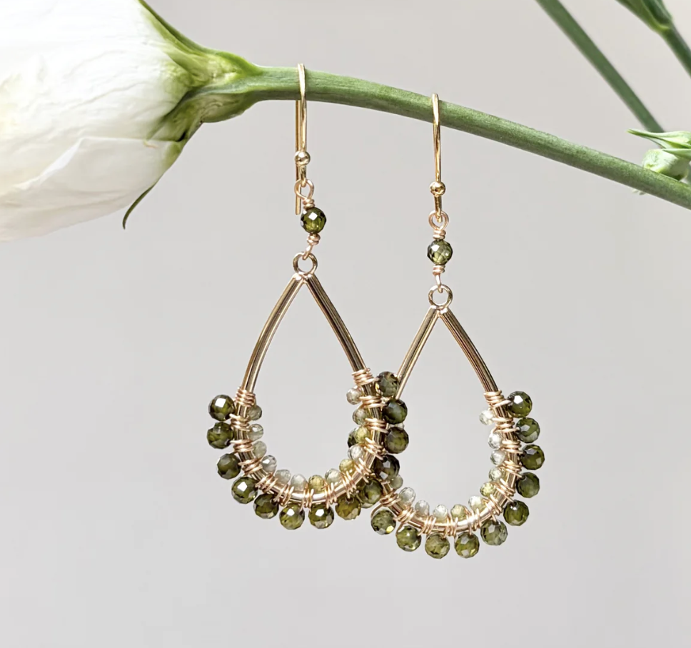 Charlotte Knapman Olive Green Peridot 1:2 Teardrop Beaded Earrings.png