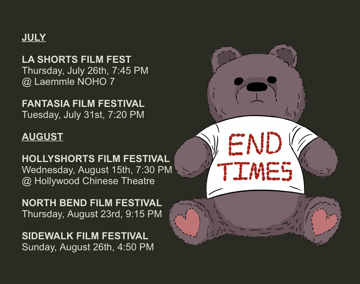 END TIMES will play 5 film fests this next month! I’ll be at both Los Angeles screenings! If you live in Montreal, North Bend Washington, or Birmingham Alabama - check out a screening! https://buff.ly/2A8bGMk
