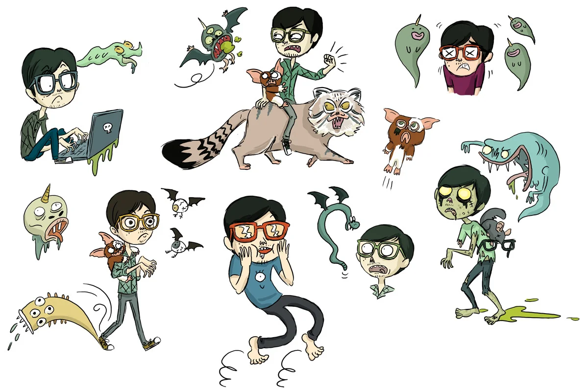 I told Daron Nefcy (animator superstar) that I was redesigning my website and was looking for Bobby-doodles. She went and made these. She’s the coolest. Note the Gremlins references. (Last month I was all like, “yo, I’m directing Gremlins 3”)
click to enlarge!
Daron has a site here .