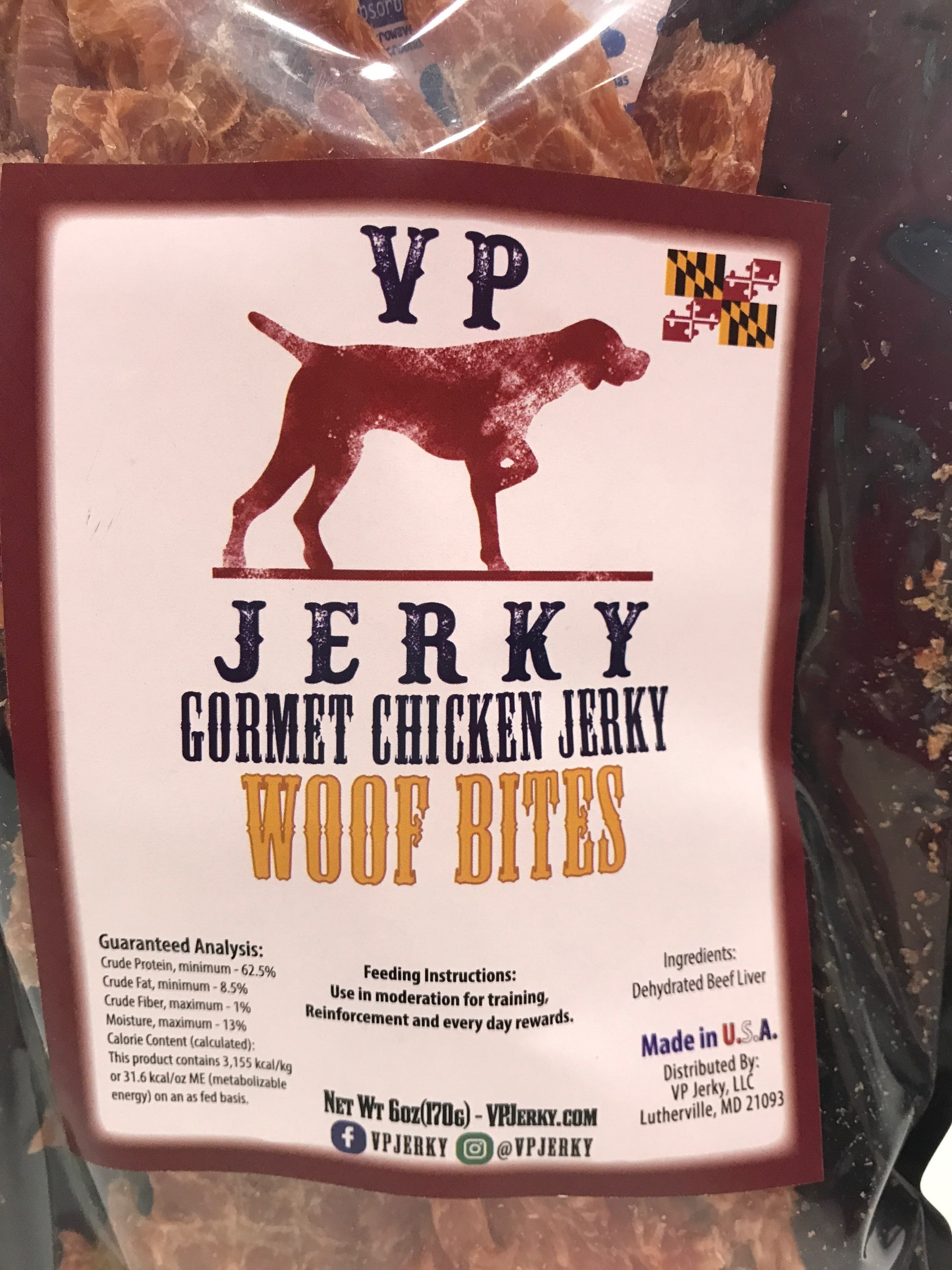 Woof Bites!  Chicken Jerky for dogs from VP Jerky