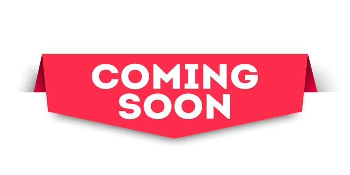 Red banner with white text that reads "COMING SOON" on a white background.