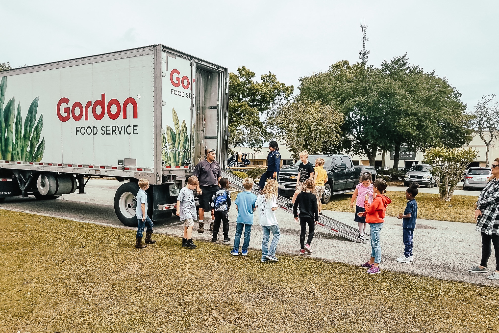 Elementary Students Touring a Food Service Truck