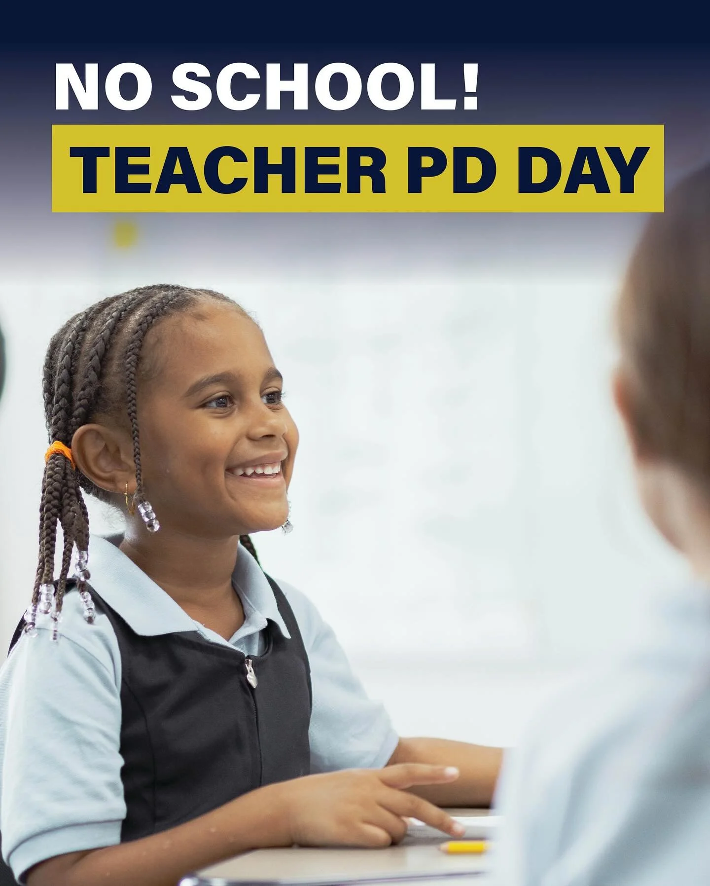 📅 No School &ndash; Friday, Sept. 19

There will be no school for students due to Teacher Professional Development Day.

Enjoy your day off! 🎉 Classes resume Monday.