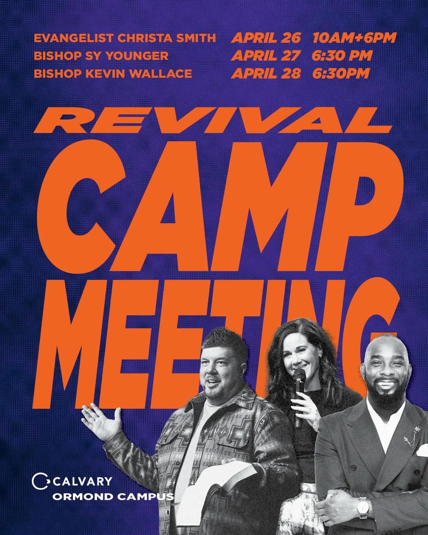 Don&rsquo;t miss Revival Camp Meeting at Calvary ❤️&zwj;🔥👏

Join us for three life changing days of joy-filled worship, revival, and an unforgettable experience in God&rsquo;s presence!

We&rsquo;ll be joined by special guests Evangelist Christa Sm