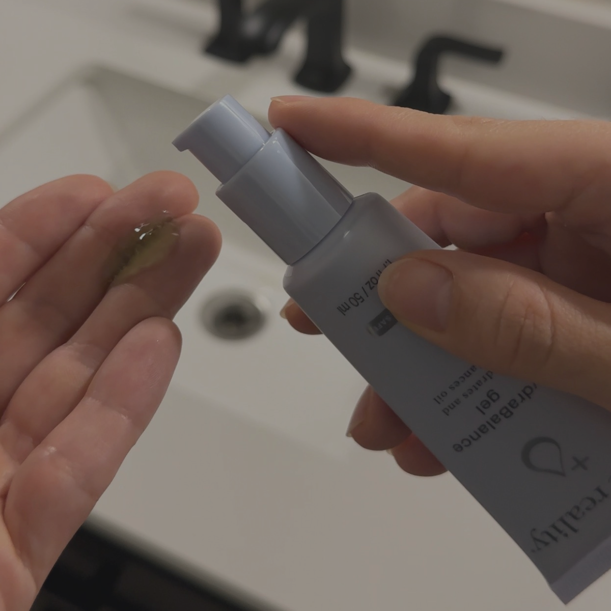Lightweight hydrating serum texture shown on fingertips as an option for skin that needs water support without a heavy feel.