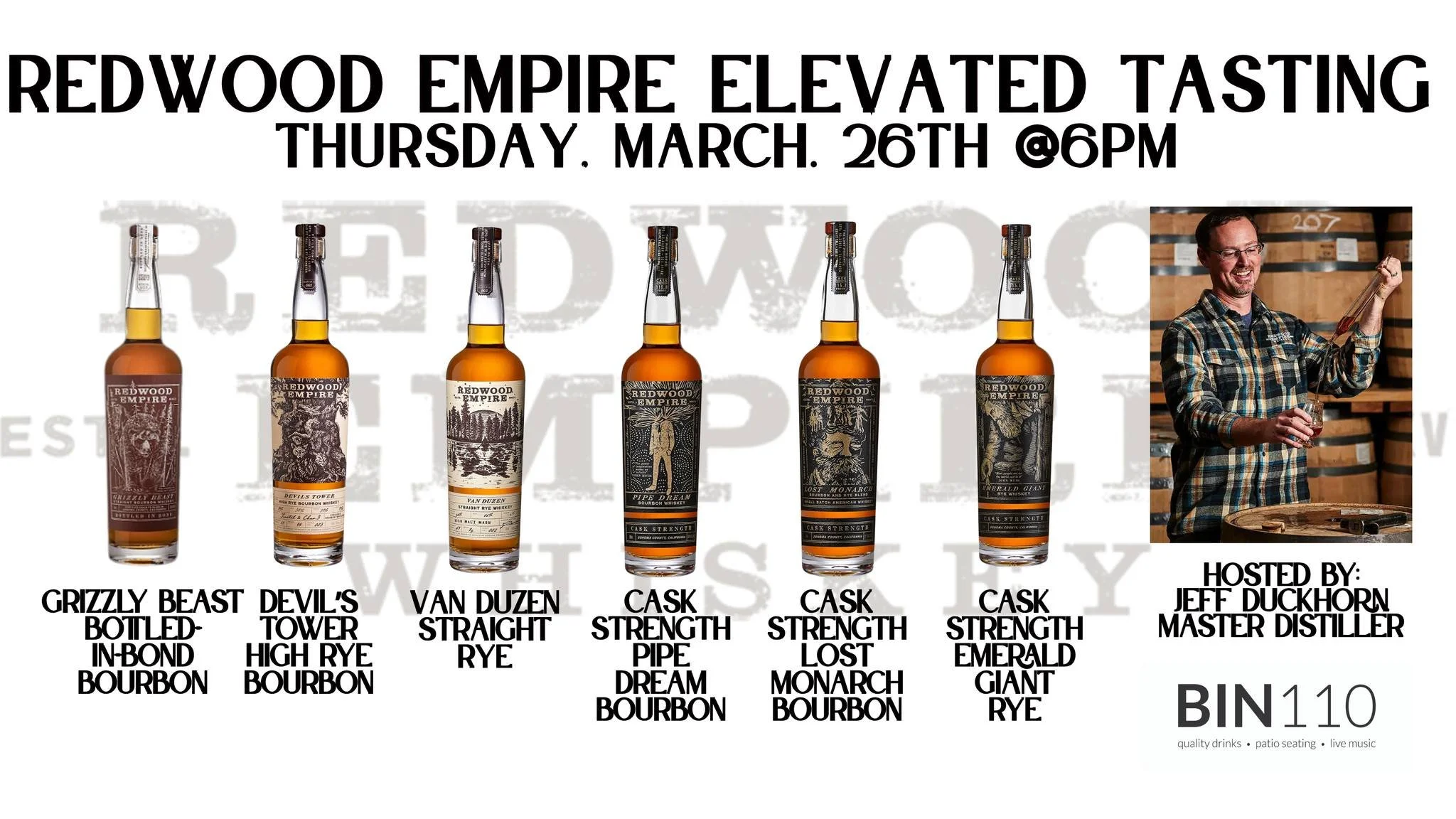 The Next Elevated Tasting Event at Bin110 Brings Master Distiller Jeff Duckhorn of Redwood Empire to Lake Norman!
