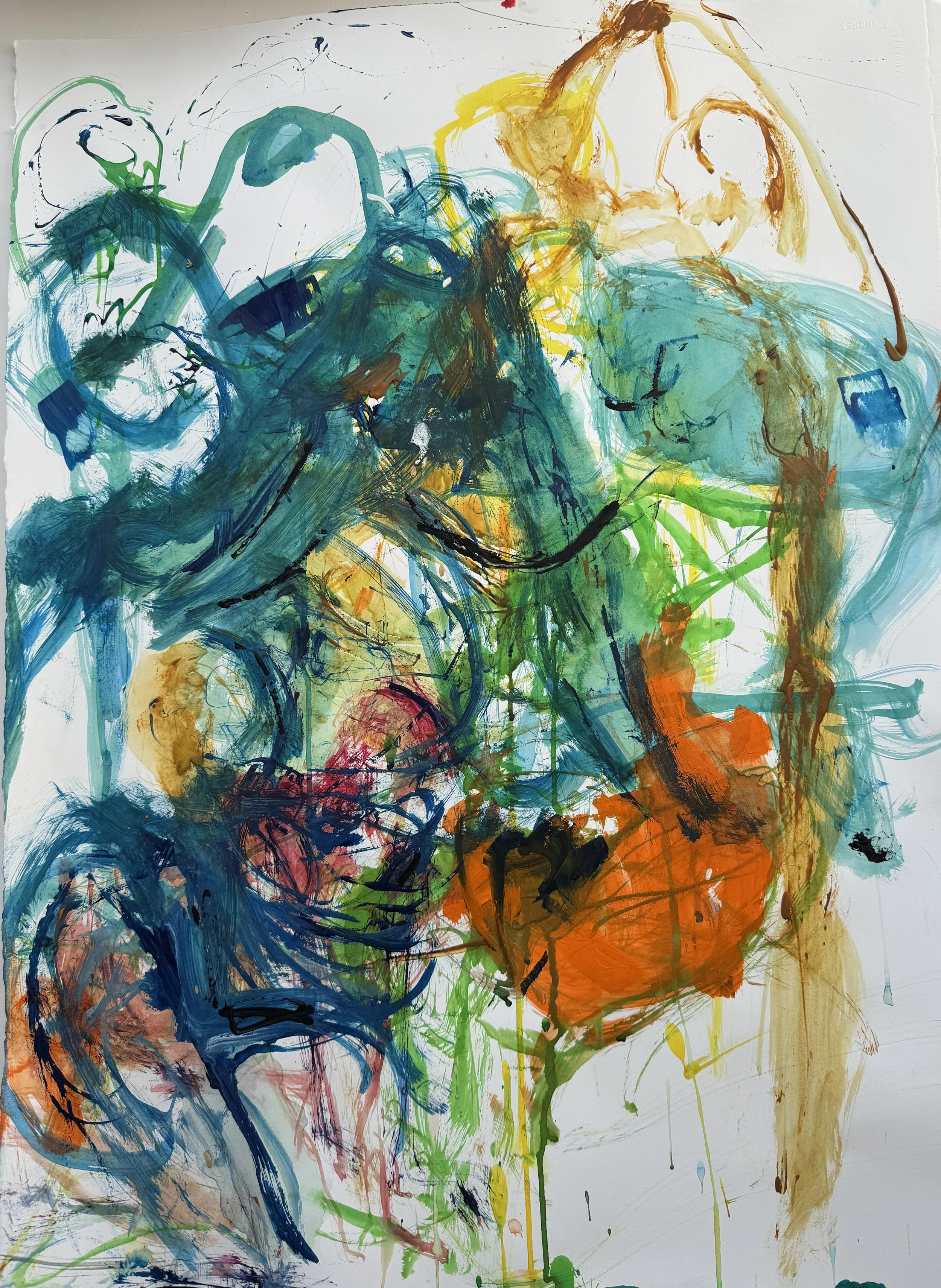 Summertime. 22x30. watercolor, acrylic, oil stick. On arches paper